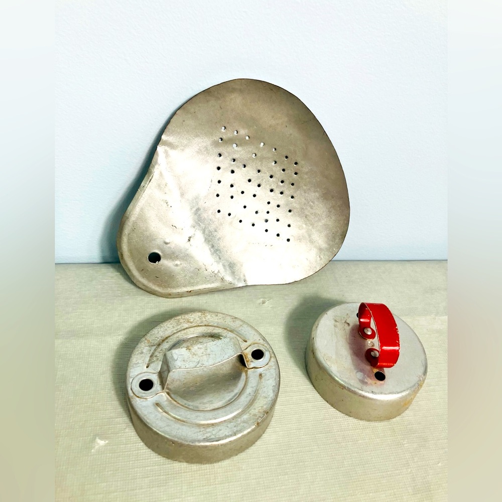 Vtg AluminumPrimitive Farmhouse Biscuit&Donut Cutter Milk Skimmer Strainer READ